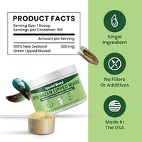 Green Lipped Mussel Powder for Dogs & Cats - 100% New Zealand Green Lipped Mussels - Natural Hip & Joint Supplement for Joints, Tendons, Ligaments, Muscles - 50 Grams - Up to 166 Servings