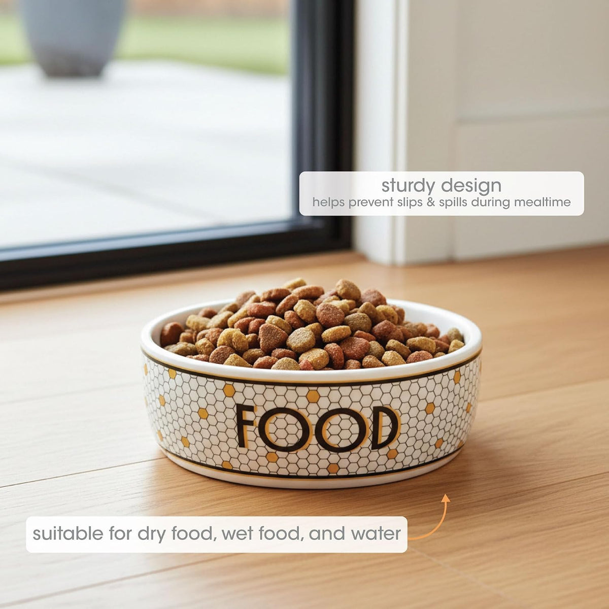 Pearhead Ceramic Dog Bowl, Woof Speckled Pet Food & Water Dish - Bistro Tile Bowl / Small - image 2