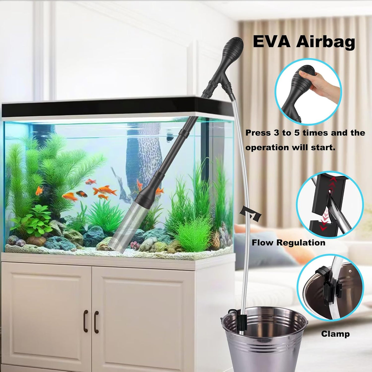 Small Aquarium Gravel Vacuum Sand Cleaner Tank Water Changer – Essentials for Fish - L(20~100Gal) - image 3