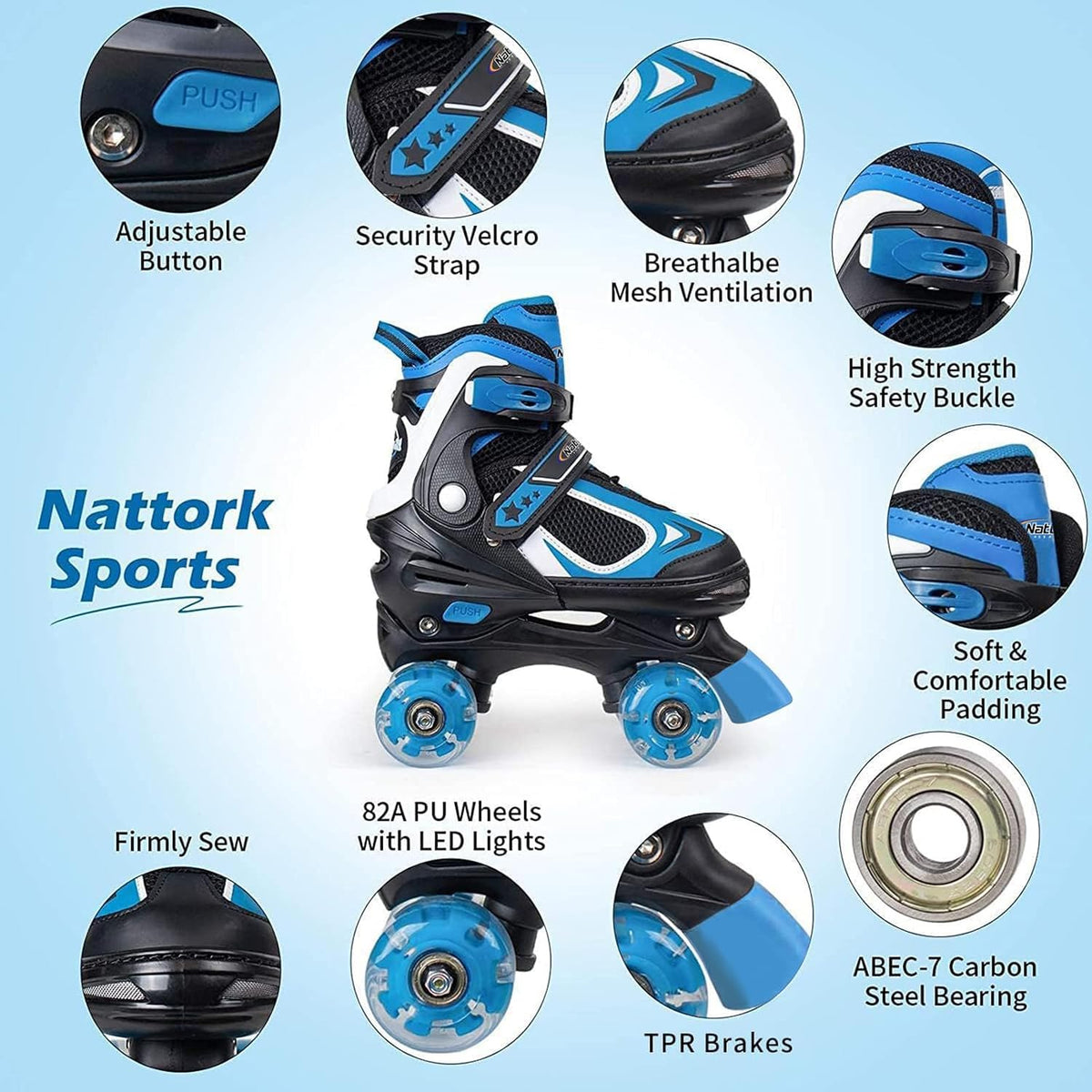 Kids Roller Skates for Boys - Blue / Medium(1-4) - image 2
