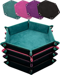 SIQUK 4 Pieces Dice Tray Set Foldable Dice Trays Hexagon Dice Rolling - Cyan, Pink, Violet and Black