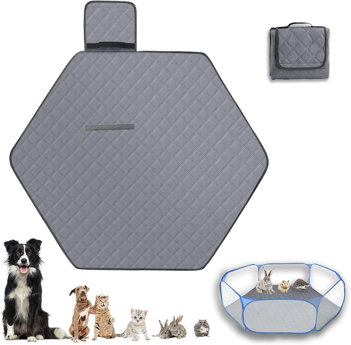 Octagon Dog Playpen Mat Washable Leakproof Pet Liner, 29' - Gray / Hexagon-47'