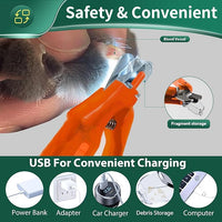 2 in 1 Dog Nail Clippers & Cat Nail Clippers Trimmers for Large Medium Small Dogs Cats Claw Trimmer Quick Sensor and Safety Guard USB Rechargeable Dogs Nail Trimmer with Catcher & 2 LED Lights