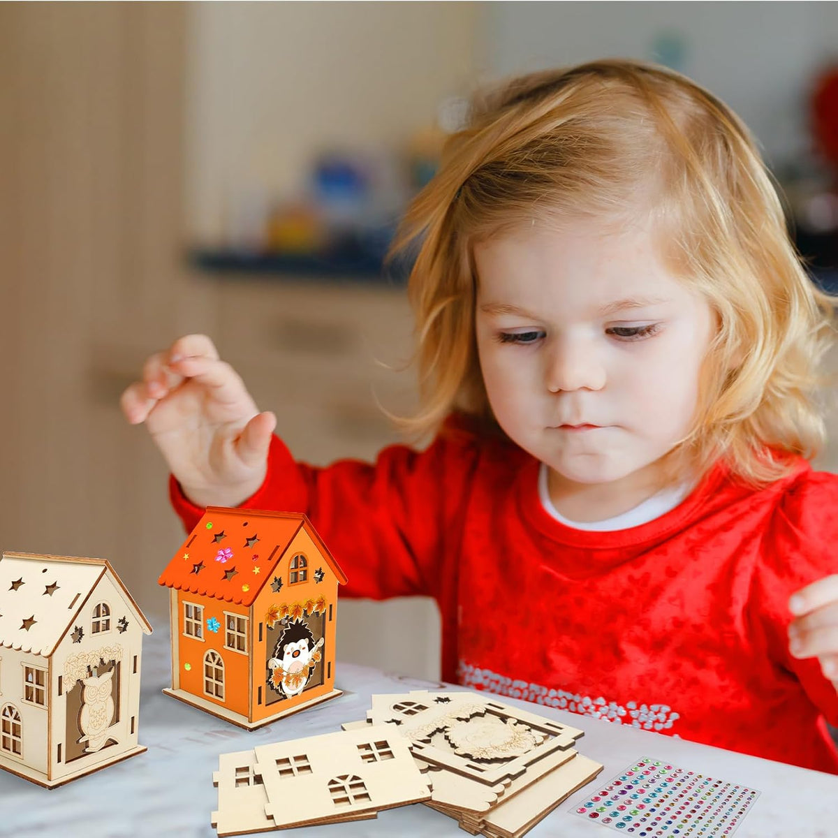 Fennoral 7 pack wooden 3D pumpkin house craft kit for kids Halloween decorating - view 9