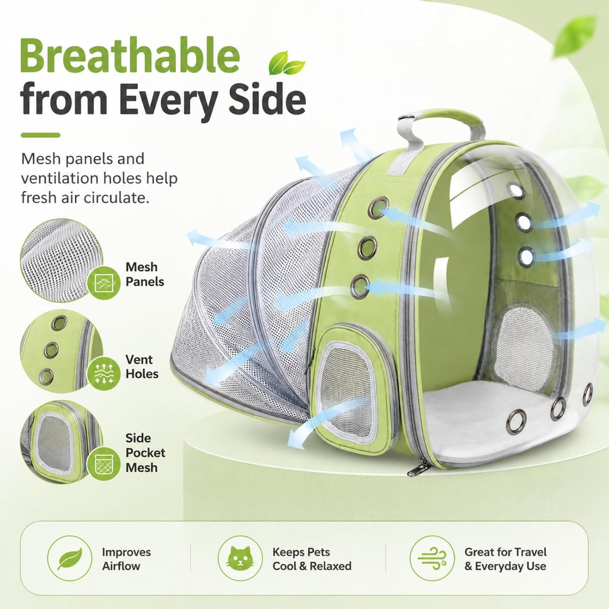 Expandable Cat Carrier Backpack with Bubble Window - LightGreen - image 4