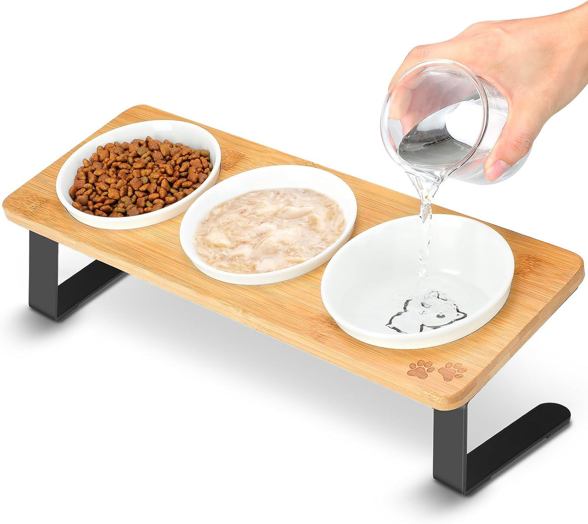 Ceramic Elevated Cat Bowls with 10° Tilted - 5" Bowls x3