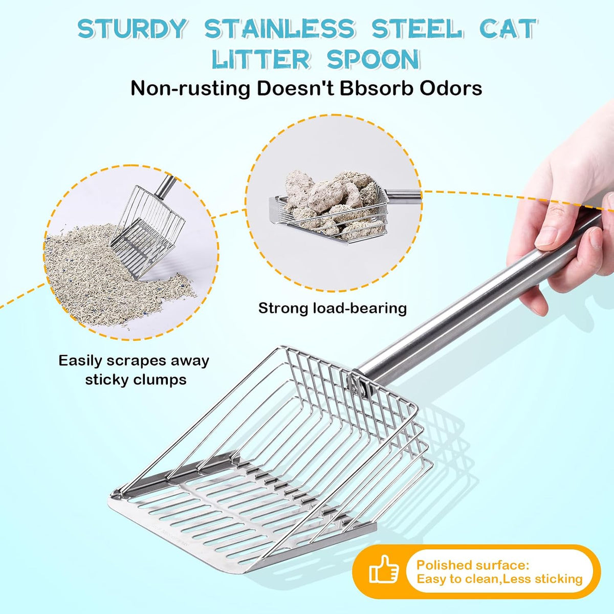 Cat Litter Scoop 43 inch Metal Litter Scooper with Stainless Steel - stainless steel - image 4