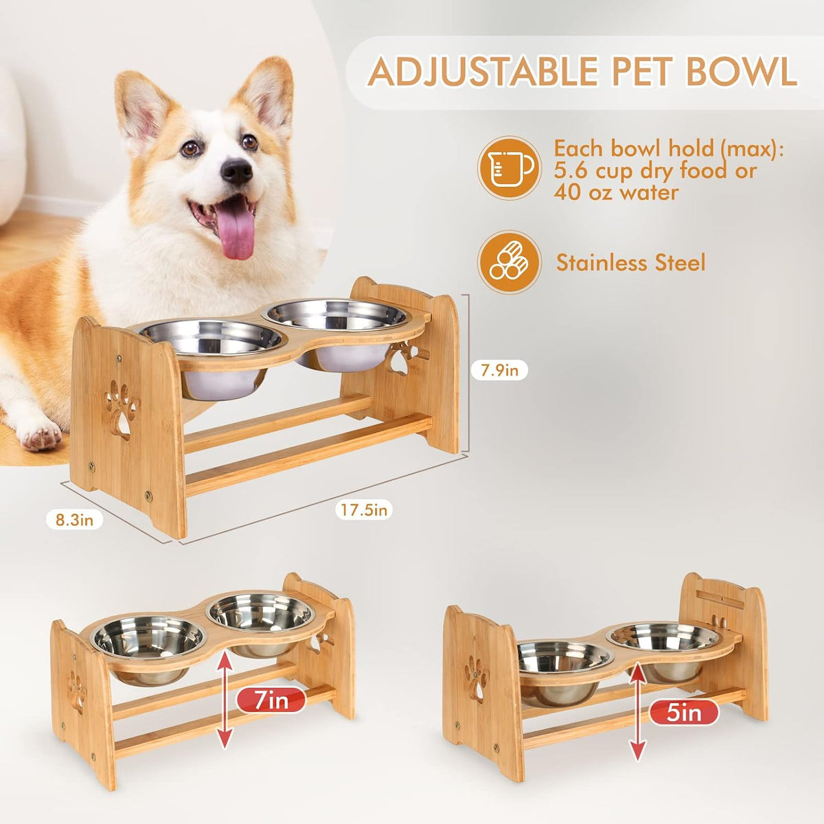 X-ZONE PET Elevated Dog Bowls for Cats and Dogs - M- Height 4.7" up to 7" - image 2