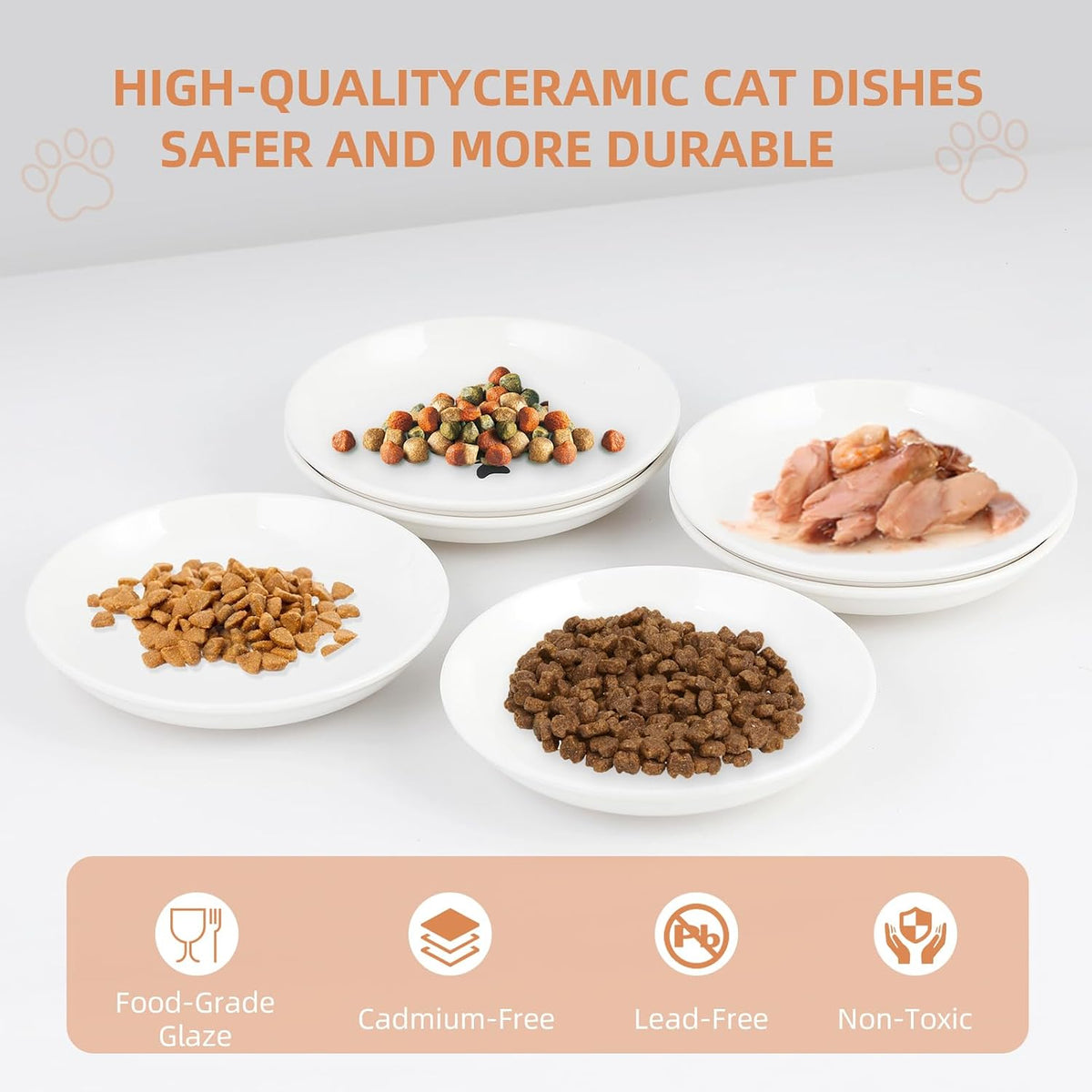 6 Pack Cat Food Bowl, Ceramic Cat Bowls - White-E - image 3