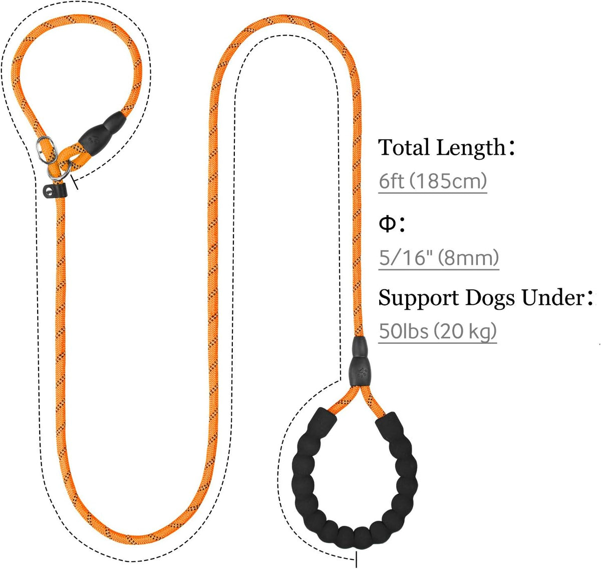 Slip Lead for Dogs, No Pull Training Leash, Padded Handle – Essentials for Dogs - S-5/16"x6'(0-50lbs) / Orange - image 2