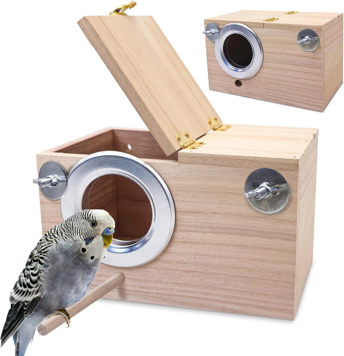 PINVNBY Parakeet Nesting Box Bird House for Cage Wood Mating Box Bird - Wood,L: 9.8*5.3*5.3 inch