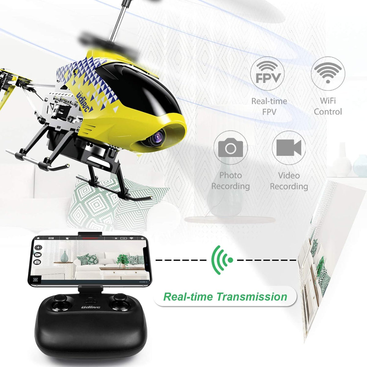 U12S Mini RC Helicopter with Camera Remote Control Helicopter Blue – Fun for Kids & Family - Yellow - image 2