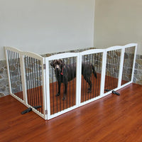 Freestanding Panel Dog Gate for Indoor, Doorways,Stairs, or Hallways,Foldable Wooden Dog Gates for House,Pet Gate for Dogs,Dog Fence, Puppy Gate,Support Feet Included,32 "Height-6 Panels,White