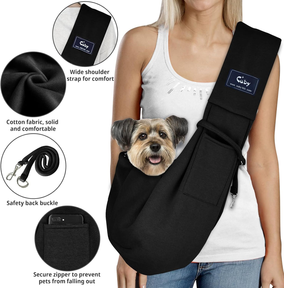Dog and Cat Sling Carrier, Hands Free Reversible Pet Papoose Bag - Black Senior - image 3