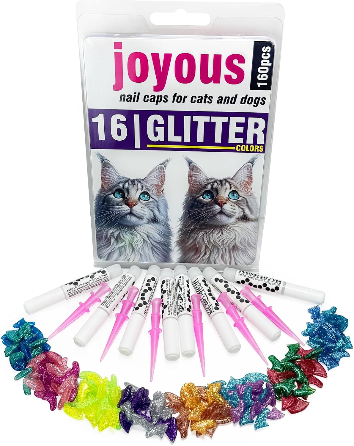 joyous 160pcs Glitter Cat Nail Caps - XS