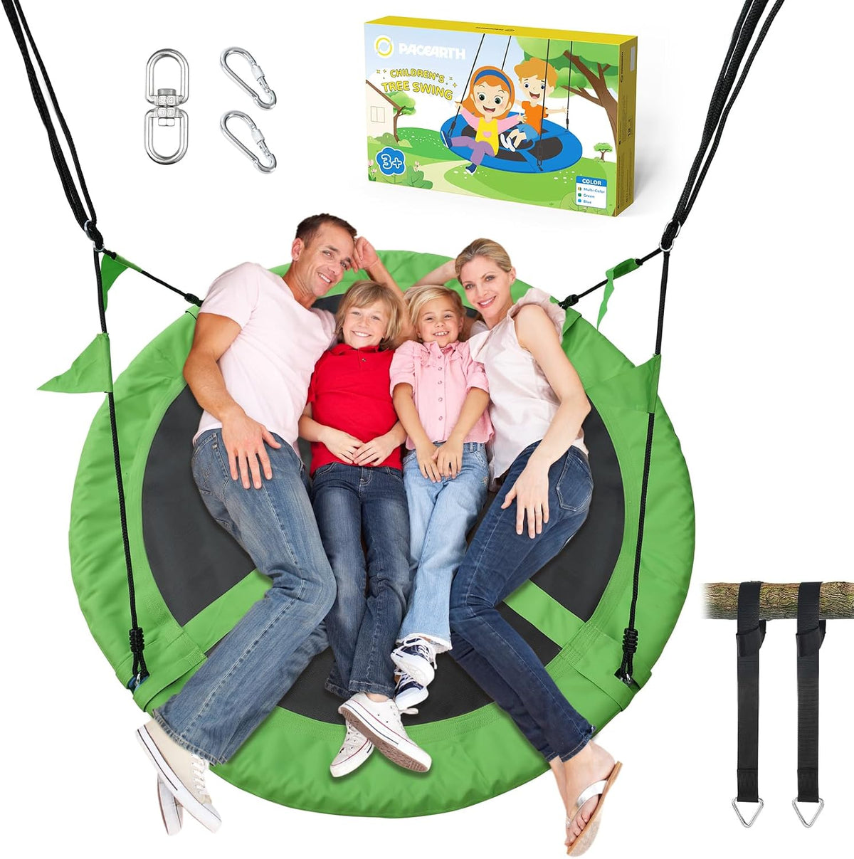 PACEARTH 40 Inch Saucer Tree Swing Flying 600lb Weight Capacity 2 - Green / 60 IN