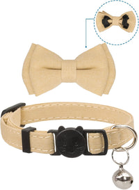 Collar for Cat Pet Breakaway with Bell Bowtie Detachable Bow - Leopard & Pure-Beige - image 2