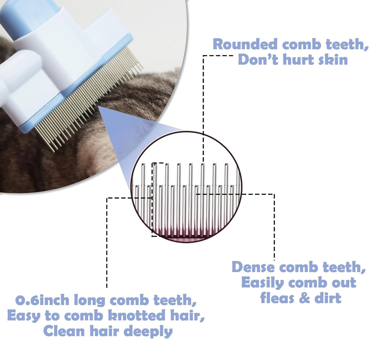 Cat Comb Pet Comb Self Cleaning Upgraded Cat Brush for Long Haired - Blue - image 4