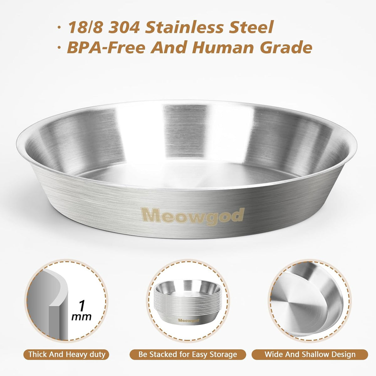 Elevated Cat Bowls,6.7" Extra Wide Raised Stainless Steel Cat Food Bowls with Anti-Slip Metal Stand - 2 bowls - image 2
