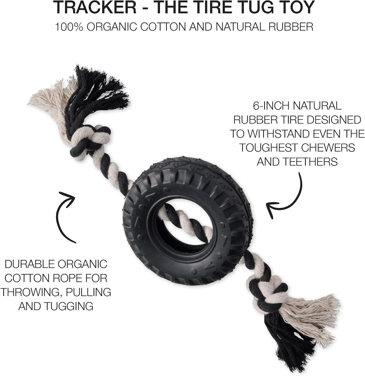 Pet Passion Natural Rubber Tire and Organic Cotton Rope Pull and Chew - Black / Medium - image 2