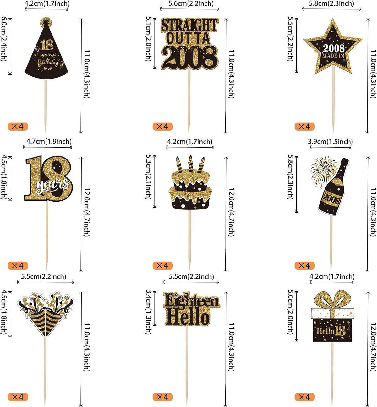 36PCS Happy 80th Birthday Cupcake Toppers Double Sided Black Gold - Straight Outta / 18th - image 2