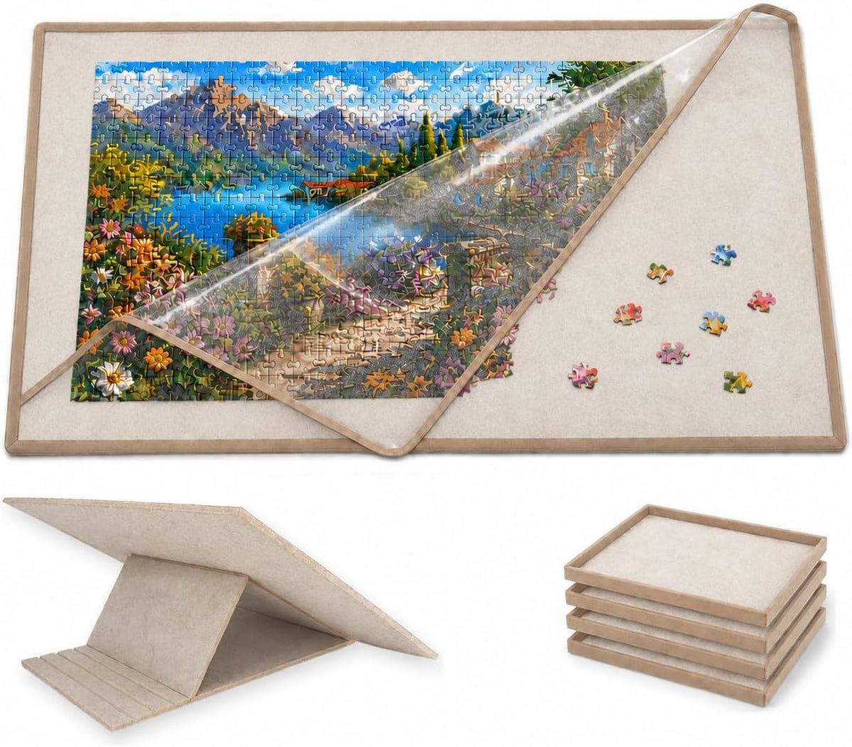 Yunihome puzzle board for 1000 pieces with 4 sorting trays and protective cover - view 9