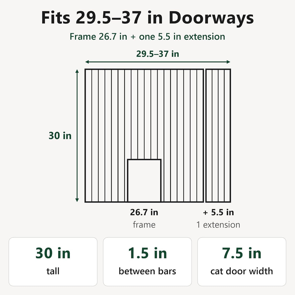 FuzzyNest black dog gate with adjustable cat door for doorways - view 4