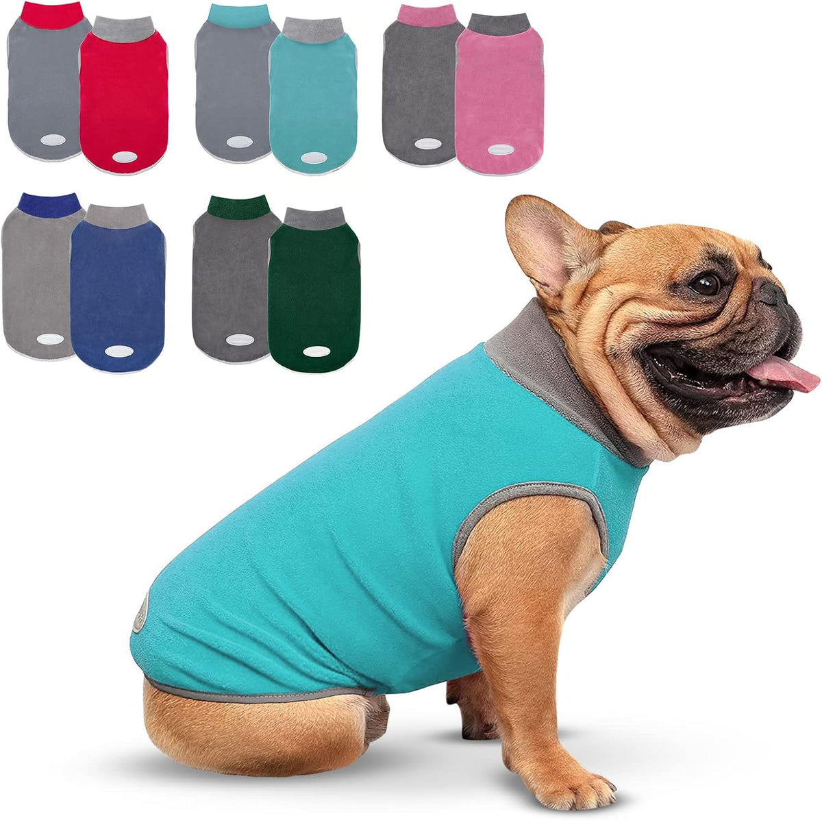 2 Pack Fleece Dog Sweater Pullover Lightweight Reflective Jacket – Essentials for Dogs - 1# Teal & Grey / Small
