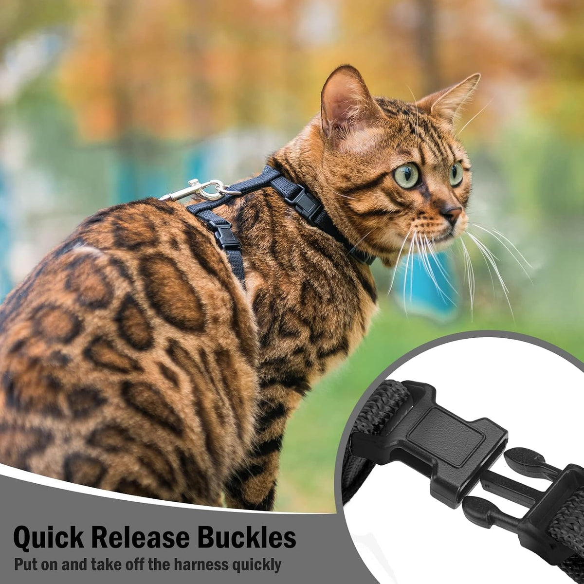 PUPTECK Adjustable Cat Harness and Leash Set Escape Proof Kitten - Small / Black - image 3