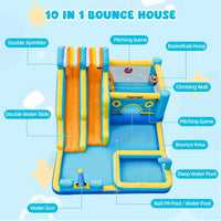 FINCOME 10 in 1 inflatable bounce house with double water slides, climbing wall and splash pool - view 7