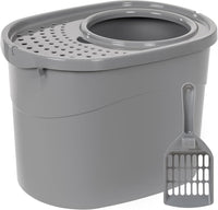 Amazon Basics Large Cat Litter Box with High Sides - Grey / Top Entry