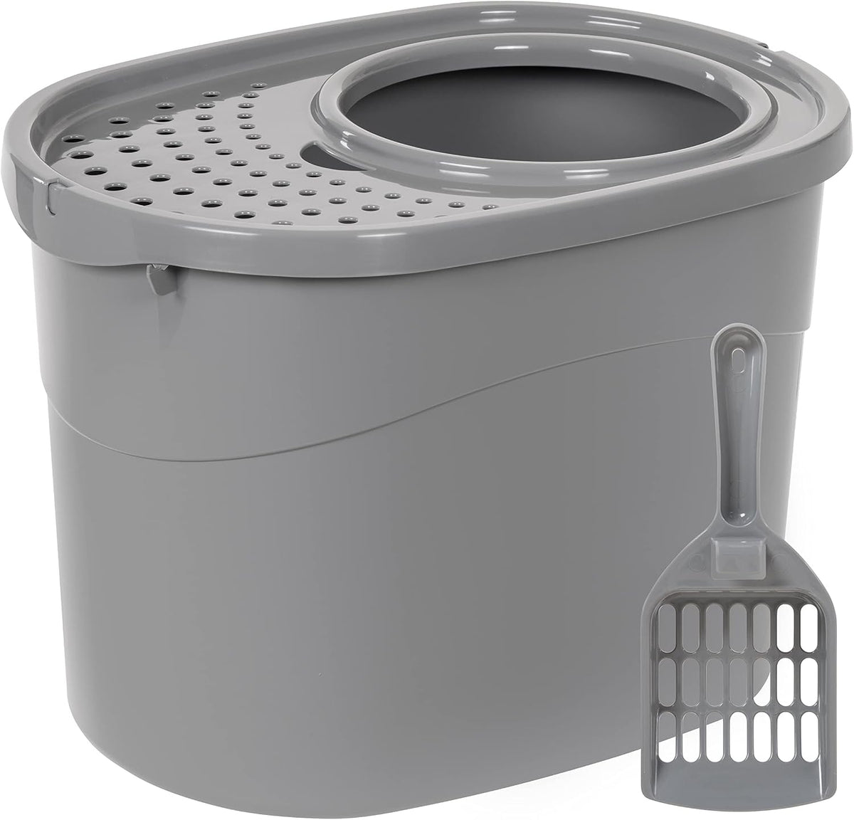 Amazon Basics Large Cat Litter Box with High Sides - Grey / Top Entry