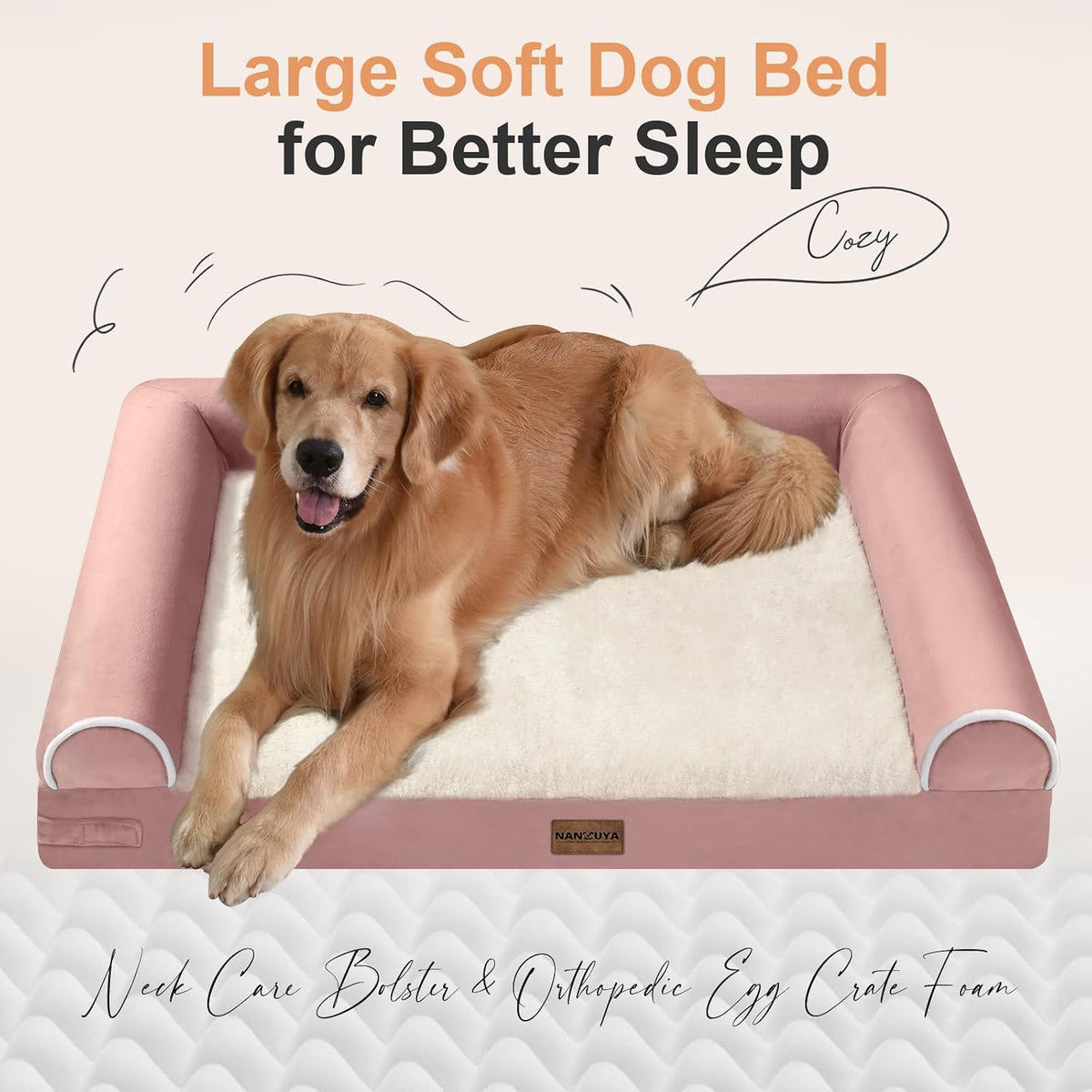 Orthopedic Dog Bed for Large Dogs - Pink / 44.0"L x 34.0"W x 6.5"Th - image 2