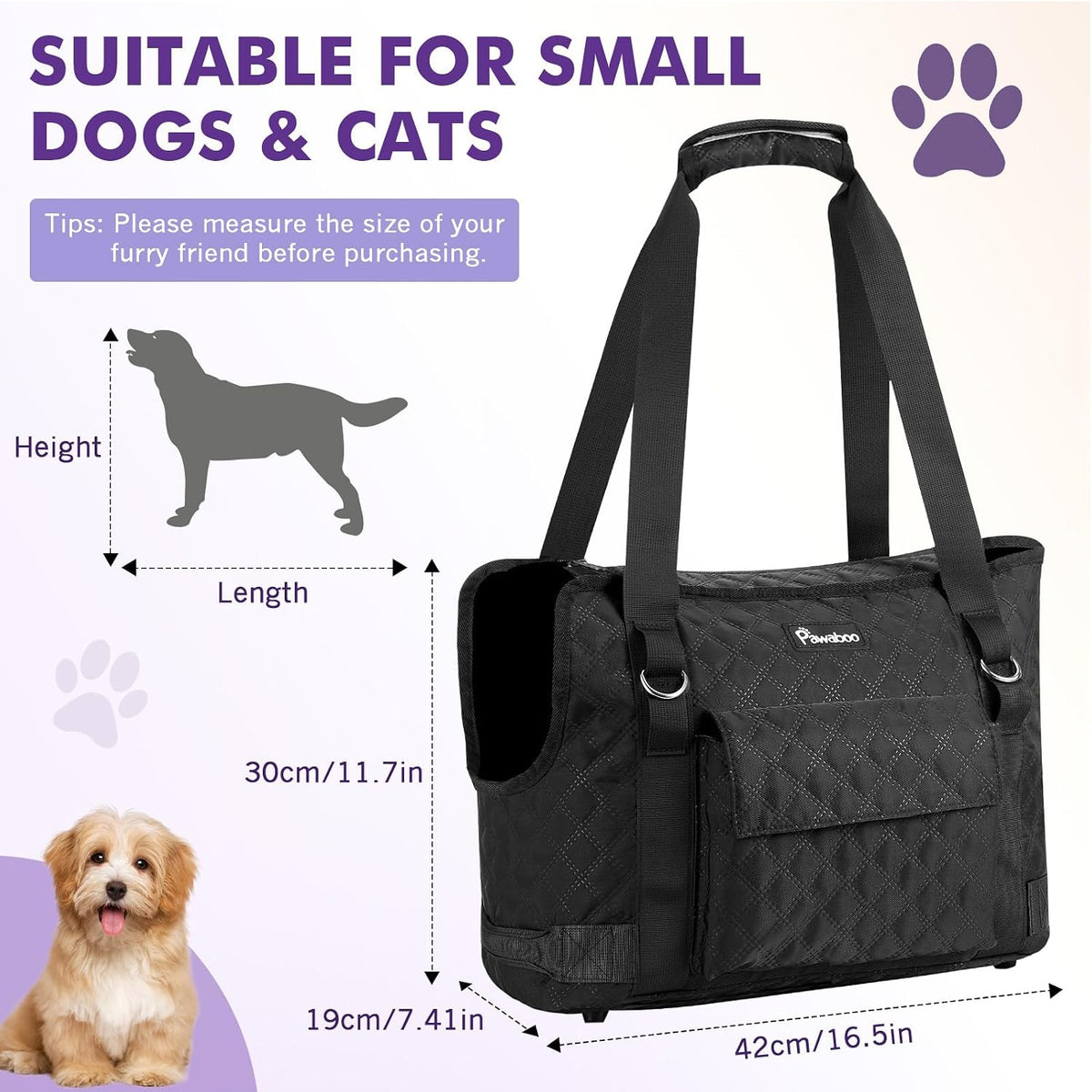 Pawaboo Dog Purse Carrier for Small Dogs with Pocket - B-Black - image 2