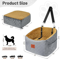 Dog Car Seat for Small Medium Dogs, Memory Foam Booster Car Seat for Dogs up to 35 lbs, Elevated Pet Car Seat, Travel Safety Bed with Washable Removable Cover and Storage Pockets(Gray/Coffee)