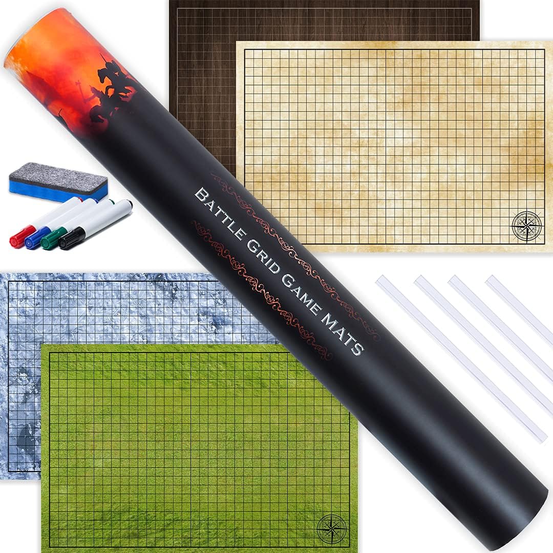 Tidyboss DND Starter Set, 3 x Double Sides 24x 36 Game Grid Mat - 2-pack
