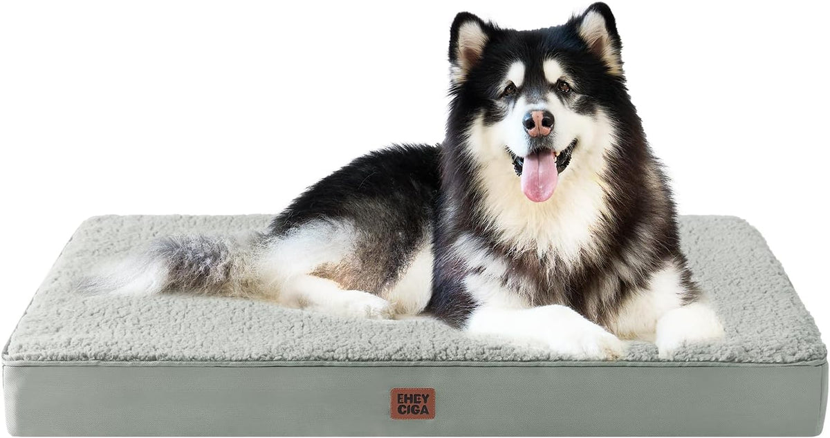EHEYCIGA Orthopedic Dog Bed Large with Removable Washable Cover - 47*29*3.5 inches / Greyish Green