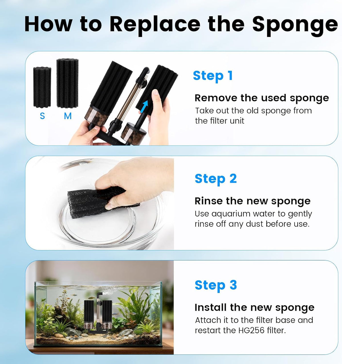 hygger Aquarium Double Sponge Filter: Upgraded Sponge Filter - Sponge M - image 3