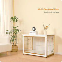 DWANTON Dog Crate Furniture with Cushion, Wooden Kennel Table with Double Doors, Indoor Dog House, Large Size, 38.5" L, White