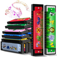 Wholelovein kids harmonicas, 20 colorful double row harmonicas with cartoon animal prints - view 3