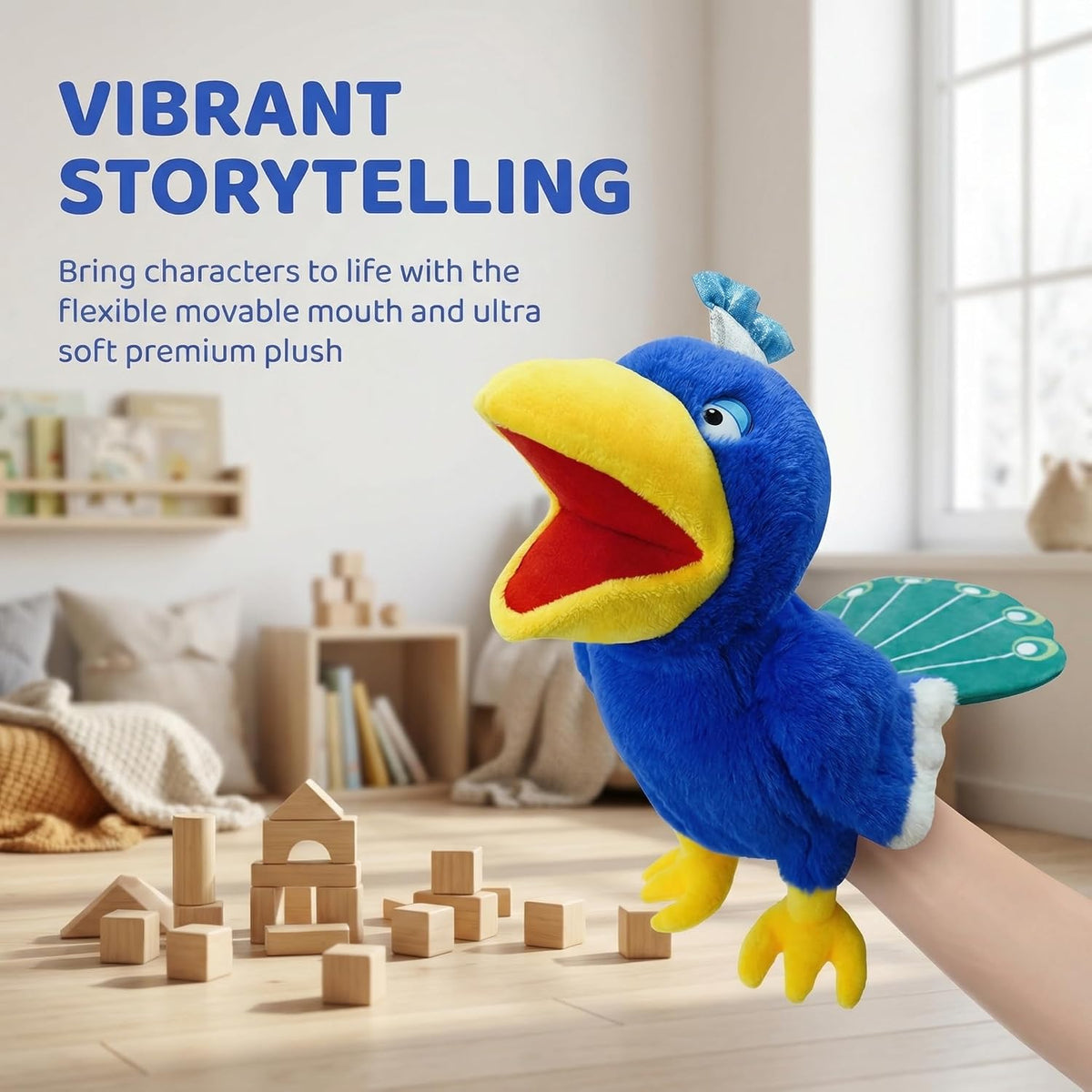 Marine Animals Hand Puppets for Kids, Toddler Includes Sharks - Peacock / Birds - image 3