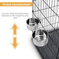 2 Pcs Stainless Steel Small Dog Crate Food Water Bowl - L (77 & 45 OZ) / Silver - image 4