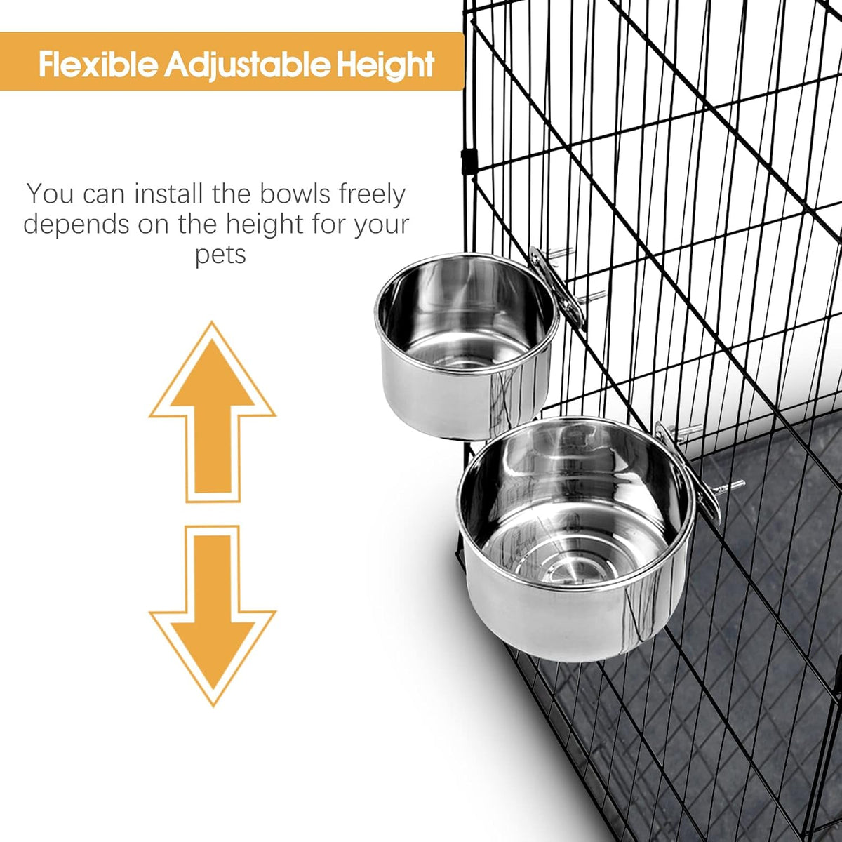 2 Pcs Stainless Steel Small Dog Crate Food Water Bowl - L (77 & 45 OZ) / Silver - image 4