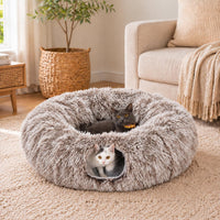 Warm Fluffy Plush Cat Dog Tunnel Bed Under Christmas Tree Big Tube - Brown - image 2