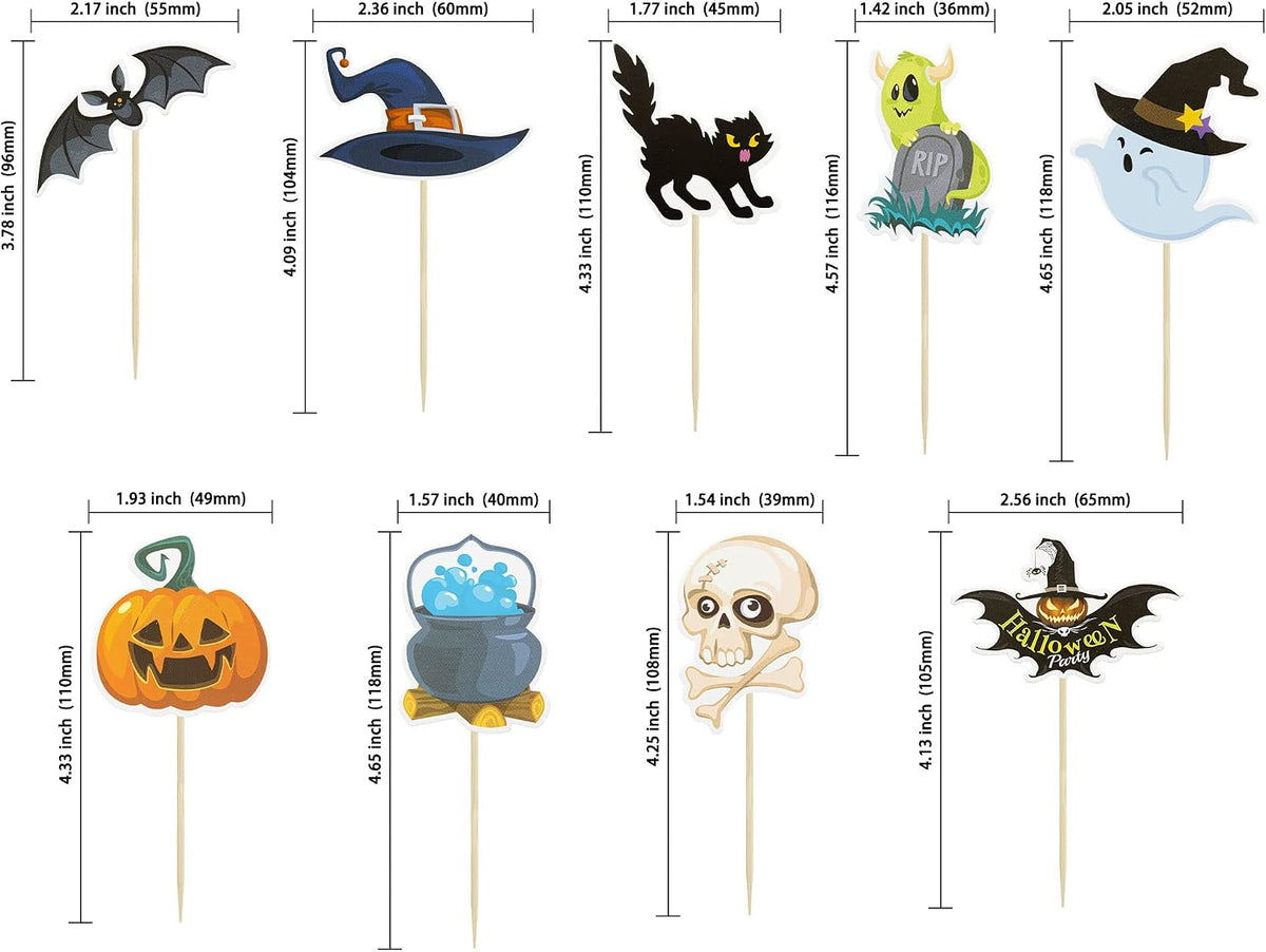 Gyufise 24Pcs Halloween Bat Cupcake Toppers Black Glitter Bat - Off-white - image 2