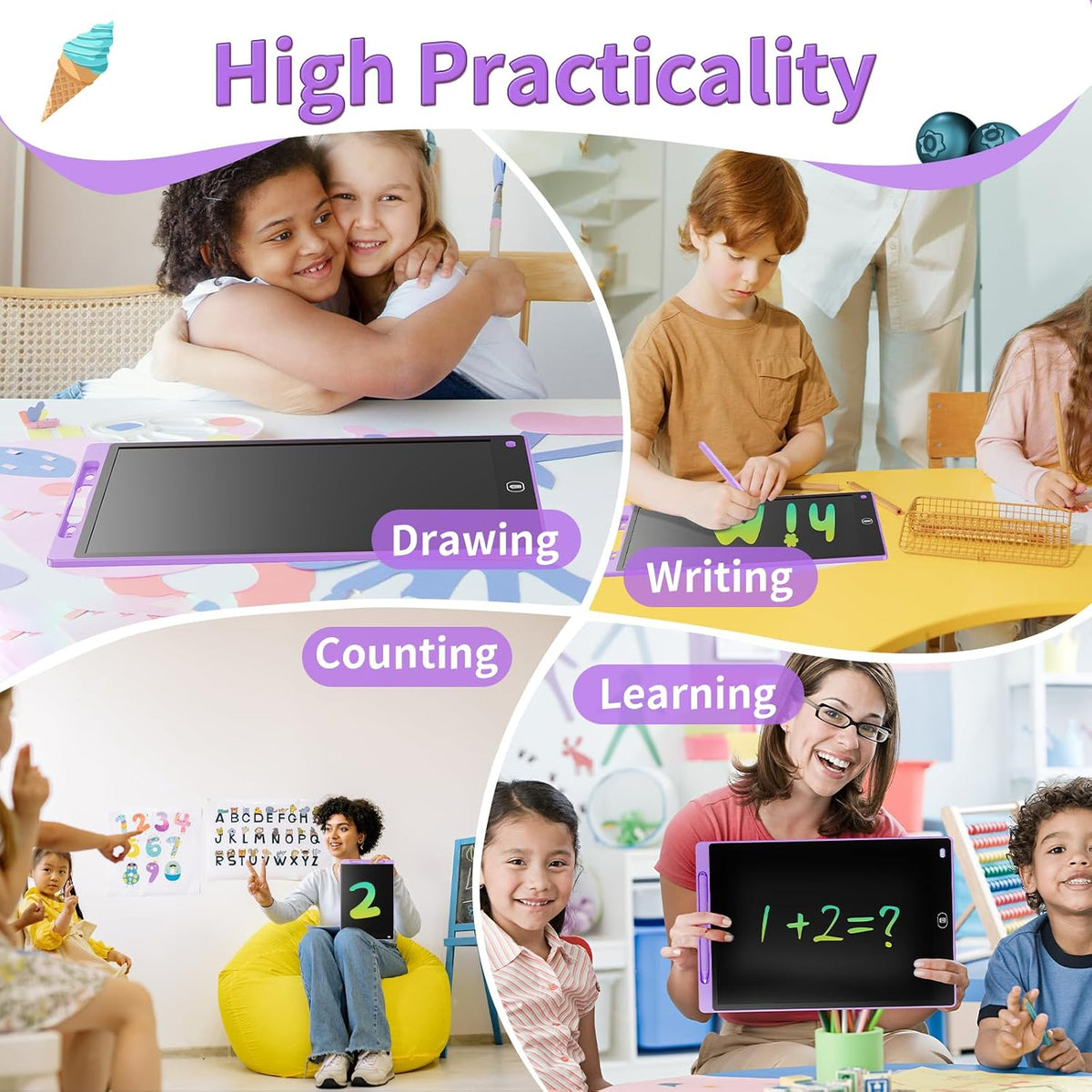 [2 Pack] Genialba LCD Writing Tablet 10-Inch Colorful Doodle Board - Purple & Pink / 8.5 Inch / 2 - image 3