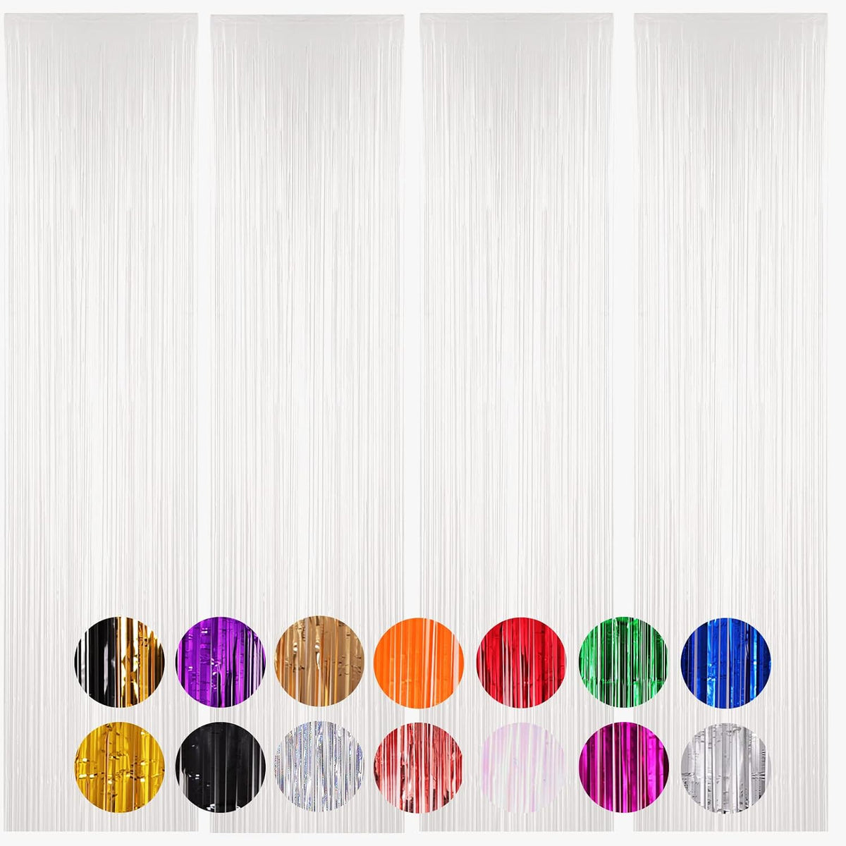 Voircoloria 2 Pack Gold Foil Fringe Backdrop Curtains - White / 4