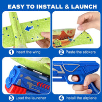 3 Pack Foam Airplane Launcher Toy 12.6" with 3 DIY Stickers - Black&white&green - image 4