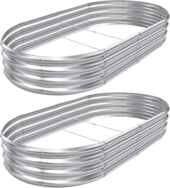 2pack 8×4×1ft Raised Garden Bed，Outdoor Galvanized Planter Boxes, Oval Large Metal Raised Garden Beds for Vegetables
