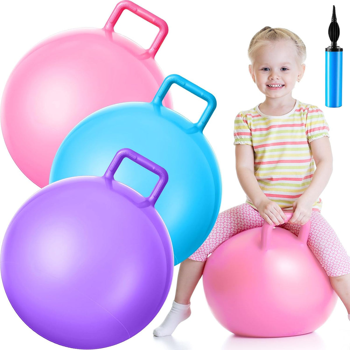 Lewtemi 3 Pcs 29" Hopper Ball Handle, Gradient Red - 18" / Light Pink, Light Blue, Purple